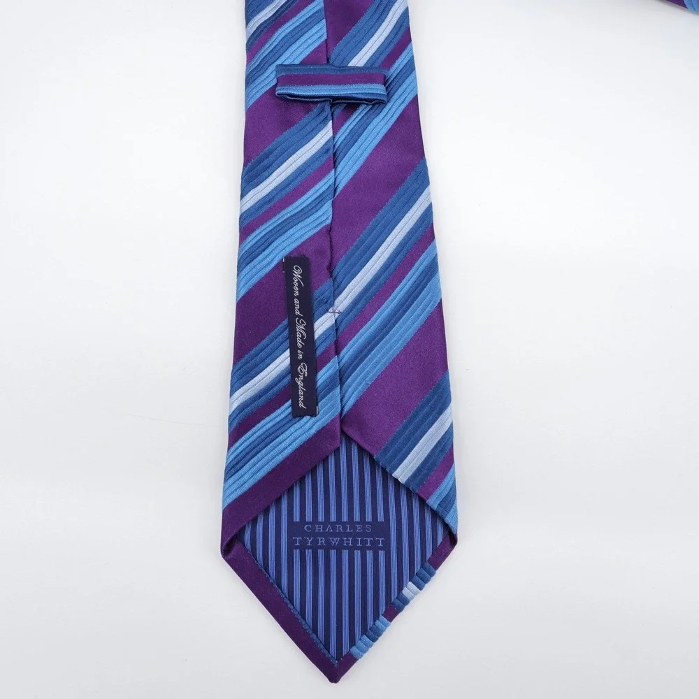 Charles Tyrwhitt Striped Silk‎ Necktie Purple Blue Mens Tie